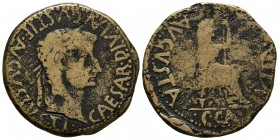 CAESARAUGUSTA. As. Epoca de Tiberio. 14-36 a.C. Zaragoza. A/ Cabeza del emperador laureada a derecha. TI. CAESAR DIVI. AVGVSTI. F. AVGVSTVS. R/ Livia ...