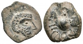 CARISA. Semis. 50 a.C. Bornos (Cádiz) A/ Cabeza masculina a derecha. R/ Jinete con lanza y rodela a izquierda, debajo CARISA. FAB-453. Ae. 2,52g. MBC-...