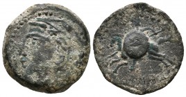 CARISA. Semis. 50 a.C. Bornos (Cádiz) A/ Cabeza de Hércules a izquierda. R/ Jinete con lanza y rodela a izquierda, debajo CARISSA. FAB-446. Ae. 4,42g....