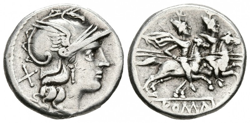 ACUÑACIONES ANONIMAS. Denario. 211 a.C. Roma. A/ Busto de Roma a derecha, detrás...