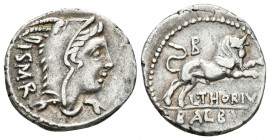 L. THORIUS BALBUS. Denario. 105 a.C. Roma. A/ Busto de Juno Sospita a derecha, cubierta con piel de cabra, detrás I·S·M·R. R/ Toro a derecha con las p...