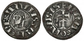 ALFONSO I EL BATALLADOR. Dinero. (1104-1134). Jaca. Cru.V.S. 219; Mozo A1:A1.1. Ve. 1,06g. MBC+. Escasa.