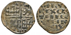 ALFONSO X. Dinero. (1252-1284). Marca florón en primer cuadrante y dos puntos en el tercer cuadrante. AB No cita. Ve. 0,76g. MBC.