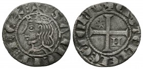 SANCHO IV. Meaja coronada. (1284-1295). Murcia. Marca estrella de seis puntas en primer cuartel y M unida por triángulo en cuarto cuartel, S en posici...