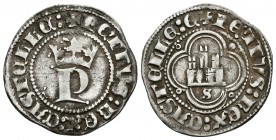 PEDRO I. 1/2 Real. (1350-1368). Sevilla. Rara con el nombre del rey en anverso y reverso. AB 384.1. Ar. 1,71g. MBC+. Ex. Colección Berceo Nº475.