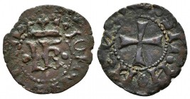 JUAN Y CATALINA. Cornado. (1483-1512). Navarra. Con gráfila de puntos interna en ambas caras. Cru.V.S. 293. Ae. 0,83g. MBC. Escasa.