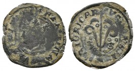 FERNANDO II. Dinero. (1479-1516). Valencia SS. Cal-165. Ve. 0,75g. MBC-.