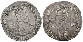 CARLOS I. 1 Florín Carolus de plata. S/D. Amberes. Vti. 565; Van Gelder &, Hoc 187-1. Ar. 22,70g. Pátina. MBC+. Muy rara.