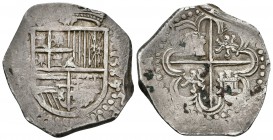 FELIPE II. 2 Reales. 1589. Sevilla. Cal-540. Ar. 6,89g. MBC-.