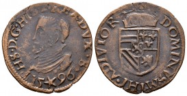 FELIPE II. Gigot (Duit). 1596. Maastricht. G.H. 233-2; W. 861; CNM 2.07.29. Ae. 2,72g. MBC+.