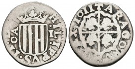 FELIPE III. 1 Real. 1611. Zaragoza. Cal-524; Cru.C.G. 4405. Ar. 2,92g. BC+. Escasa.