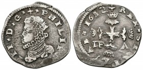 FELIPE III. 3 Taris. 1612. Messina DF-A. Vti. 113; MIR. 346.5. Ar. 7,73g. MBC+.