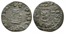 FELIPE IV. 2 Maravedís. 1663. Trujillo M. Ceca a izquierda del escudo. Cal-1655; J.S. M-779. Ae. 0,45g. MBC-. Rara.