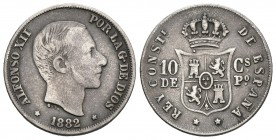 ALFONSO XII. 10 Centavos de Peso. 1882. Manila. Cal-95. Ar. 2,46g. MBC.