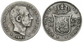 ALFONSO XII. 20 Centavos de Peso. 1884. Manila. Cal-91. Ar. 5,11g. MBC-.