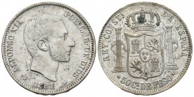 ALFONSO XII. 50 Centavos de Peso. 1881. Manila. Cal-79. Ar. 12,97g. MBC+.
