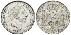 ALFONSO XII. 50 Centavos de Peso. 1882. Manila. Cal-82. Ar. 12,86g. MBC+/EBC-.