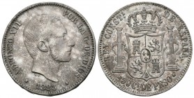 ALFONSO XII. 50 Centavos de Peso. 1883. Manila. Cal-83. Ar. 12,98g. Bonita pátina. MBC+.