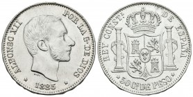 ALFONSO XII. 50 Centavos de Peso. 1885. Manila. Cal-86. Ar. 13,03g. Limpiada. EBC-.
