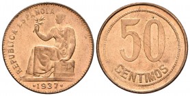 II REPUBLICA. 50 céntimos. 1937 *3-6. Madrid. Orla de puntos cuadrados. Cal-5. Cu. 6,01g. SC.
