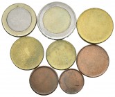 EUROS. Serie completa de cospeles sin acuñar de 8 valores del Euro, desde 1 céntimo hasta 2 euros. SC.