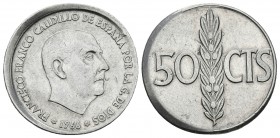 ESTADO ESPAÑOL. 50 Céntimos. 1966 *19-68. Acuñación desplazada 1mm. 0,97g. EBC.