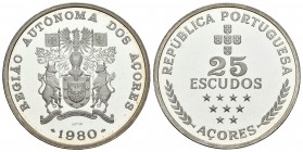 AZORES. 25 Escudos. 1980. Regiao Autónoma dos Açores. Ar. 11,91g. PROOF.