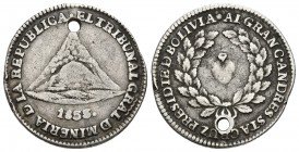 BOLIVIA. Medalla. 1833. A/ Cerro de Potosí, alrededor EL TRIBUNAL GRAL DE MINERIA DE LA REPUBLICA. R/ Corazón dentro de láurea, alrededor AL GRAN C. A...