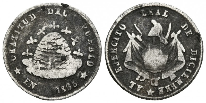 BOLIVIA. Medalla-Módulo de 1/10 Boliviano. 1865. A/ Colmena, alrededor EN GRATIT...
