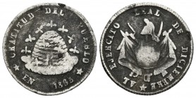 BOLIVIA. Medalla-Módulo de 1/10 Boliviano. 1865. A/ Colmena, alrededor EN GRATITUD DEL PUEBLO. R/ AL EJERCITO LEAL DE DICIEMBRE. Fonrobert 9667. Ar. 2...