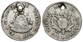BOLIVIA. Medalla-Módulo de 1 Sol. 1865. A/ Colmena, alrededor EN GRATITUD DEL PUEBLO. R/ AL EJERCITO LEAL DE DICIEMBRE. Burnett-101. Ar. 2,38g. Perfor...