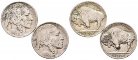 ESTADOS UNIDOS. Lote compuesto por 2 monedas de 5 Céntimos. 1914 y 1915. MBC. Escasas.