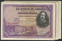 Conjunto de 10 billetes de 50 Pesetas de la emisión del 15 de Agosto de 1928. (Edifil 2017: 329a). BC.