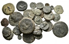 HISPANIA ANTIGUA. Lote compuesto por 36 monedas ibéricas de diferentes módulos (Dupondio, As, Semis, Cuadrantes y Sextantes) y cecas Abra, Massalia, E...