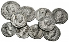 IMPERIO ROMANO. Lote compuesto por 9 Denarios y 1 Antoniniano. Tiberio, Domiciano, Andriano, Faustina, Maximino, Gordiano III, Julia Paula y Caracalla...