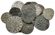 EPOCA MEDIEVAL. Lote compuesto por 15 monedas medievales diferentes. Conteniendo Dineros de Alfonso VIII (Ant. Alfonso I), Cruzado de Enrique II, Blan...