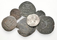 REYES CATOLICOS. Lote compuesto por 7 monedas de la ceca de Sevilla. Blanca (2 tipos distintos), 2 Maravedís, 4 Maravedís (3 tipos distintos) y 1/2 Re...