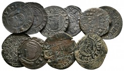 FELIPE IV. Conjunto de 10 monedas de 16 Maravedís falsas de época, contiene, 16 Maravedís, 1663, Coruña, Segovia, Madrid (2), Sevilla y una de ellas s...