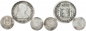 MONARQUIA ESPAÑOLA. Lote compuesto por 3 monedas de plata. Fernando VI. 1/2 Real. 1755. México M; Carlos III. 1/2 Real. 1761. México M y Carlos IV. 2 ...