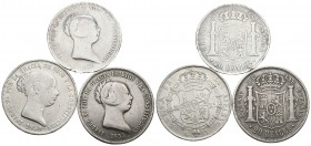ISABEL II. Lote compuesto por 3 monedas de 20 Reales, conteniendo: 1850. Madrid; 1850. Madrid CL y 1855. Madrid. Ar. BC-/MBC. A EXAMINAR.