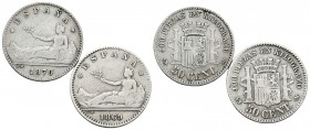 GOBIERNO PROVISIONAL. 50 Céntimos. 1869 *6-9 SNM y 1870 *_-0 SNM. Cal-18/20. Ar. BC/BC+.