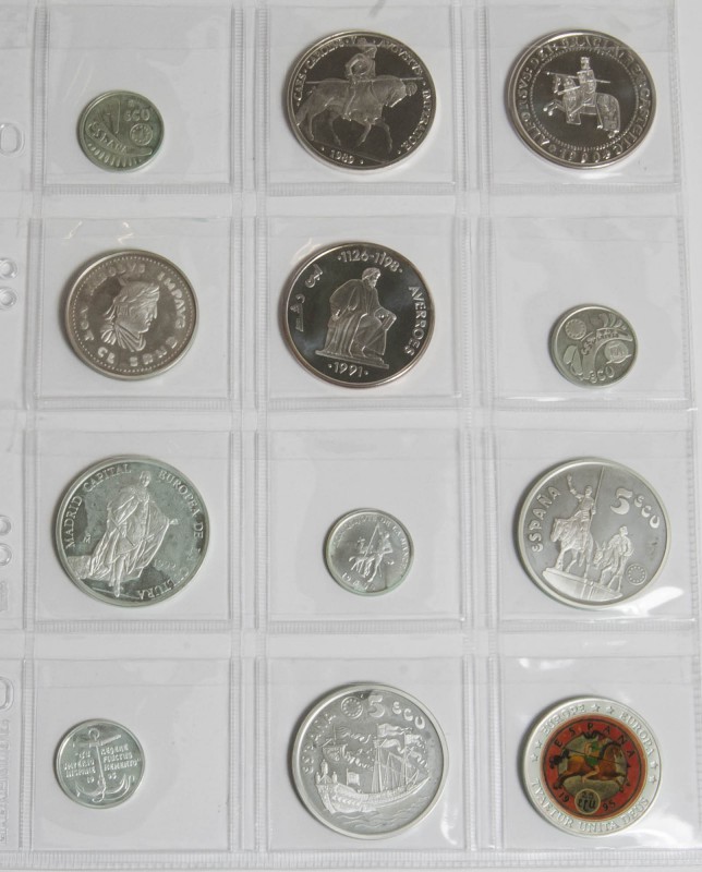 ESPAÑA. Conjunto de 17 monedas de Ecu desde 1989 hasta 1998 excepto 1993 y 1997,...