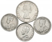 AUSTRALIA Y CANADA. Lote compuesto por 4 monedas de plata. Australia. 1 Florín. 1916. Km#27, 1921 Km#27, 1927 Km#31 y Canadá 1 Dollar 1958 Km#55. Ar. ...
