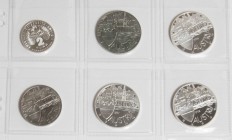 AUSTRIA. Conjunto de 6 monedas de Euro desde 1996 hasta 1998, incluyendo del año 1996: 2 Euros (Ar 10,01g), 5 Euros (Ar 22,50g) y 20 Euros (Ar 24,29g)...