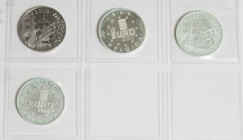 BELGICA. Conjunto de 4 monedas de 1996 y 1997, incluyendo del año 1996: 5 Euros (Ar 22,41g), 10 Euros (Ar 23,09g) y 20 Euros (Ar 22,95g). Del año 1997...