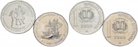 REPUBLICA DOMINICANA. Lote compuesto por: 1 Peso. 1989. Km#74 y 1 Peso. 1990. Km#77. SC-/SC.
