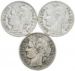 FRANCIA. Lote compuesto por 3 monedas de 5 Francs de plata. 1849, 1850 y 1851. Paris A. MBC-/MBC. A EXAMINAR.