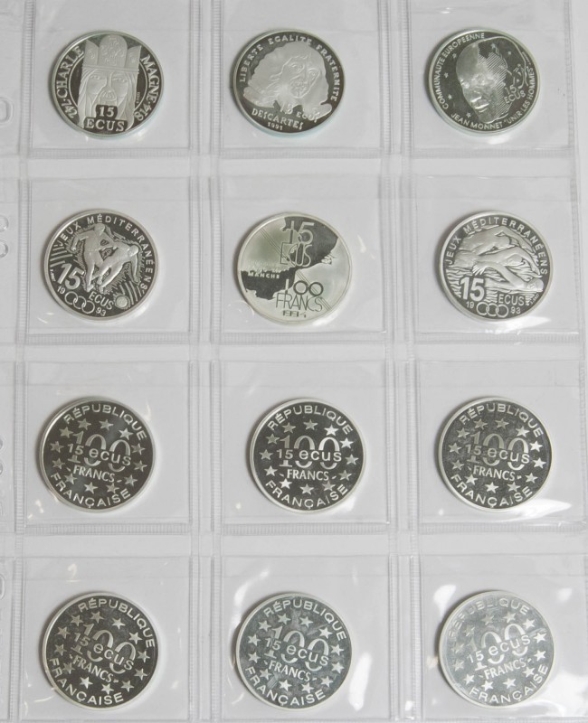 FRANCIA. Conjunto de 13 monedas de Ecu desde 1990 hasta 1995, incluyendo 1990: 1...