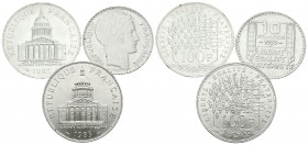 FRANCIA. Lote compuesto por 3 monedas de plata. Conteniendo 10 Francs 1939 Km#878; 100 Francs 1982 Km#951.1 y 100 Francs 1983 Km#951.1. Ar. EBC+/SC. A...