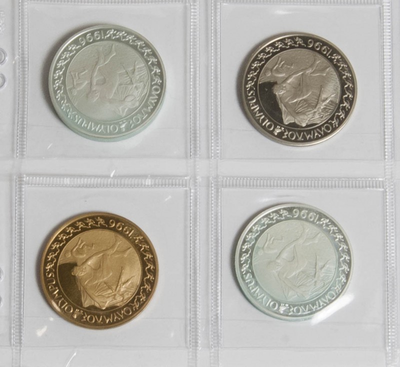 GRECIA. Conjunto de 4 monedas de Euro de 1996, incluyendo: 20 Euros (Ae 19,16g),...
